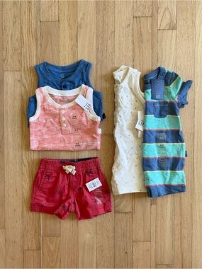 GAP Kids Striped & Solid Tank & Short Set - Blue, Coral, Red, Cream 0-3 mos NWT